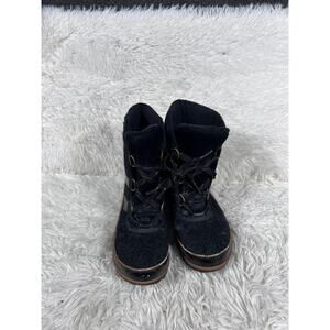Sorel Boots Womens Size 7 Black Waterproof Lace Up Winter Wool Felt Leather